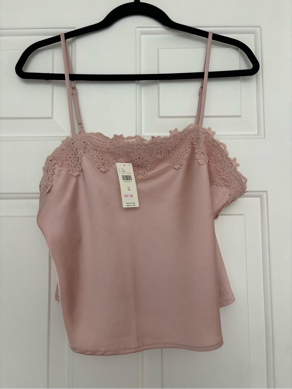 Anthropologie Lace-Trim Satin Cami in Blush Pink